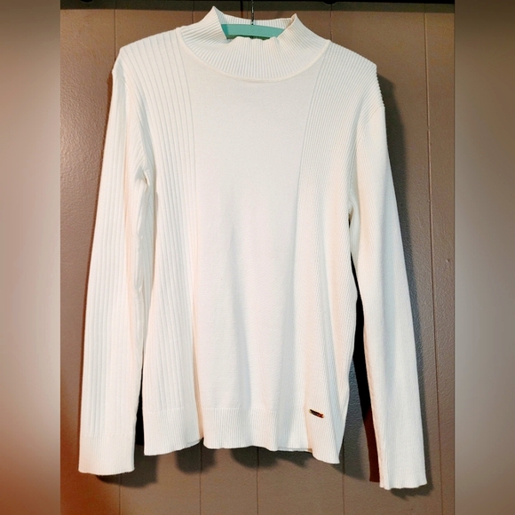 Calvin Klein Sweaters - Calvin Klein Womens Ribbed Crew Neck Sweater Size M Cream Winter Neutral Cozy